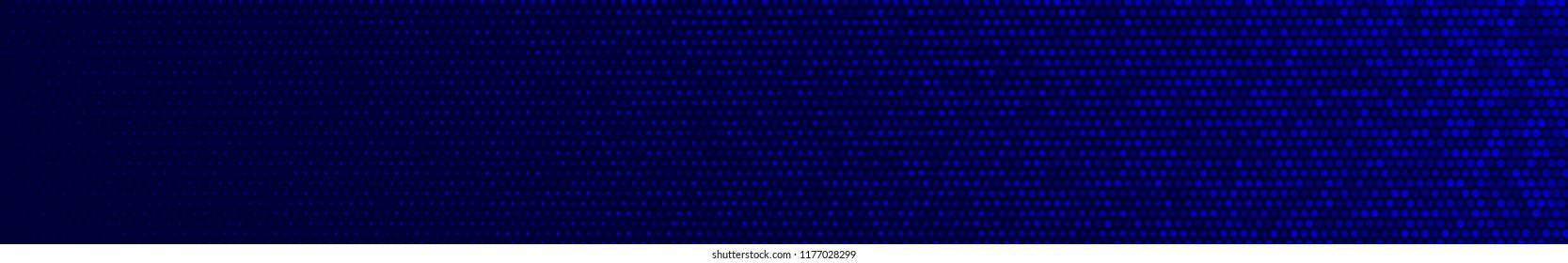 Abstract halftone gradient horizontal banner in randomly shades of blue colors