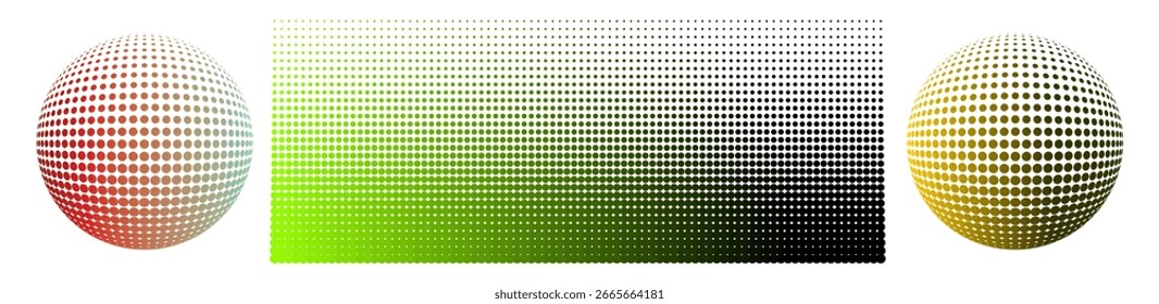 Esferas de gradiente de meio-tom abstratas. ilustração vetorial.