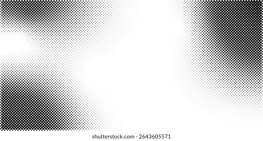 Abstract halftone gradient texture. Vector dotted grunge background for poster, overlay, cover, card. Pixelated retro backdrop