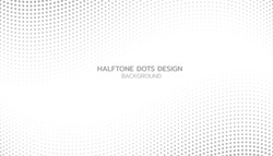 Abstract Halftone Gray Dots Gradient On White Background, Curved Twisted Slanting Design Or Waved Lines Pattern, Templates For Business Cards, Brochures, Posters, Covers.