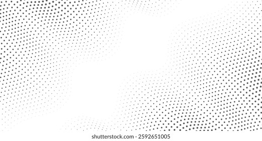 Abstract halftone gray dots gradient on white background, Curved twisted slanting design or waved lines pattern