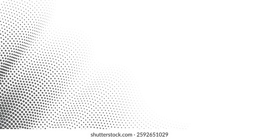 Abstract halftone gray dots gradient on white background, Curved twisted slanting design or waved lines pattern