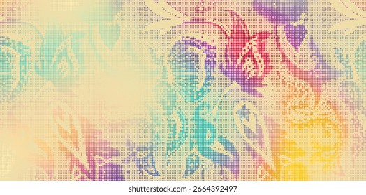 Imagem de fundo da textura grunge de meio-tom abstrata. Fundo de vetor de paisley retrô