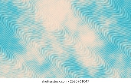 Abstractas Imagen de fondo de textura grunge semitono. Fondo de Vector vintage de arte de línea. Cielo azul en estilo de grabado.