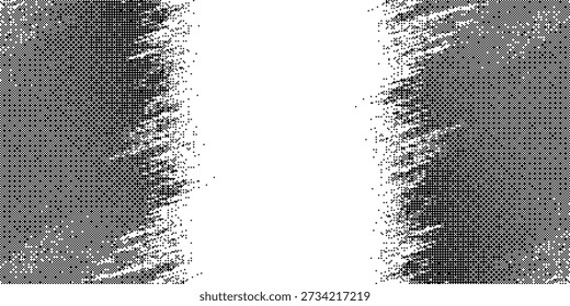 Abstract halftone grunge texture border frame with rough edges and negative space in center