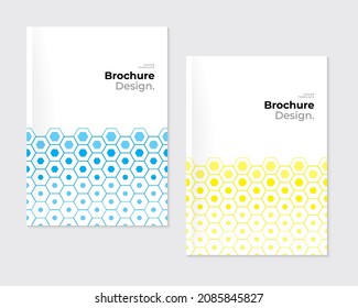 Abstract halftone honey comb vector pattern on white background. Minimal brochure, leaflet, cover template design set. Vector art. Eps10 