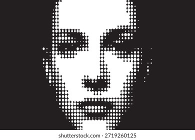 Abstract Halftone Human Face Portrait with High Contrast Background
