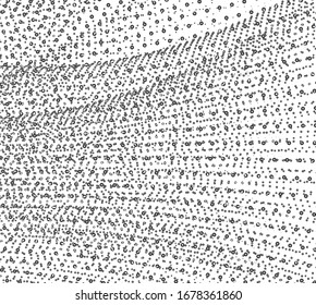 Abstract halftone illustration background. Grunge grid polka dot background pattern.  Abstract digital wave particle. Futuristic point wave. Big data. Abstract wave in white background.