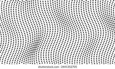 Abstract halftone illustration of wave background. Many black dots on a transparent background.
Vector wavy 3D pattern for pop art, digital element.