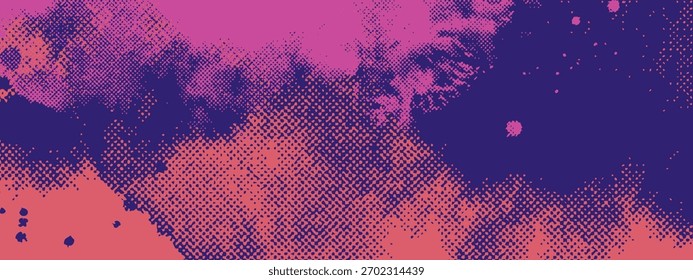 Abstract halftone ink splash background. Social media, app, UI UX, fashion brand, music label, poster design. Watercolor ink grunge vector illustration. Hand drawn texture overlay.
