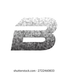 Abstrakter Halbtonbuchstabe B Geometrisches Dreieck Logo-Symbol mit schwarzem gepunktetem Farbverlauf-Muster auf weißem Hintergrund