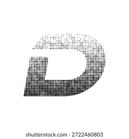 Letra de meio-tom abstrata D Símbolo de logotipo de triângulo geométrico com padrão de gradiente preto pontilhado no plano de fundo branco