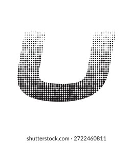Abstrakter Halbtonbuchstabe U Geometrisches Dreieck Logo-Symbol mit schwarzem gepunktetem Farbverlauf-Muster auf weißem Hintergrund