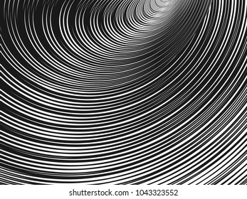 Abstract halftone lines background. Creative geometric pattern. Vector modern design optical illusion twisted black and white background.
