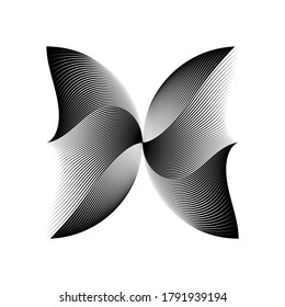 Abstract halftone lines background, creative geometric sign, symbol, emblem, black and white dynamic pattern, vector modern design element.