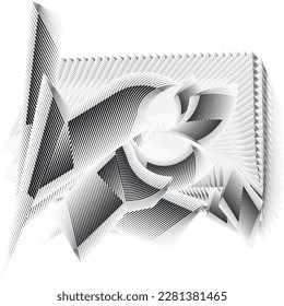 abstract halftone lines background, creative geometric dynamic pattern, vector modern design black and white texture