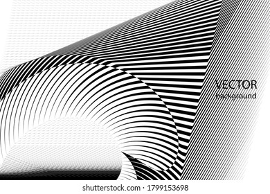 Resumen de fondo de líneas de medio tono, patrón dinámico geométrico, diseño moderno, textura vectorial en blanco y negro.