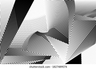 Abstract halftone lines background, geometric dynamic pattern, vector modern design texture.