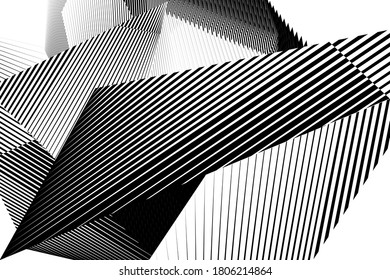 Abstract halftone lines background, modern design, black and white geometric dynamic pattern, vector texture for card, cover, poster, decoration.