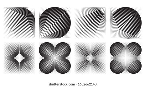Abstract halftone lines backgrounds, geometric dynamic patterns, vector modern design textures.