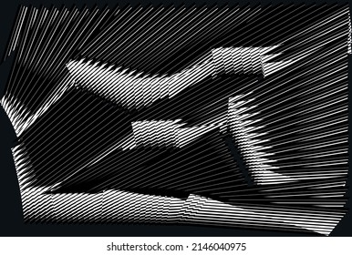 Abstract halftone lines black background, creative geometric dynamic pattern, vector modern design texture.