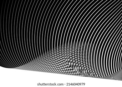 Abstract halftone lines black background, geometric dynamic pattern, vector modern design texture.