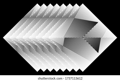 Abstract halftone lines black and white background, geometric dynamic pattern, vector modern design texture for card, cover, poster, decoration.
