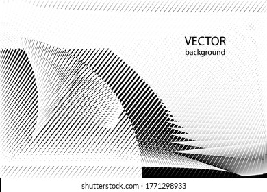 Abstract halftone lines black and white background, geometric dynamic pattern, vector modern design texture for card, banner, cover, poster, decoration.