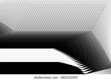 Abstract halftone lines black and white background, geometric dynamic pattern, vector modern design texture.