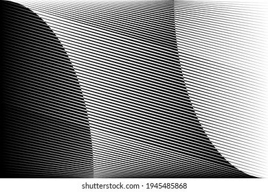 Abstract halftone lines black and white background, geometric dynamic pattern, vector modern design texture for card, cover, poster, banner, flyer.