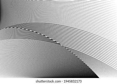 Resumen de líneas de medio tono fondo negro y blanco, patrón dinámico geométrico, textura de diseño moderno vectorial para tarjeta, cubierta, afiche, pancarta, volante.