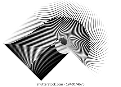 Abstract halftone lines black and white background, geometric dynamic pattern, vector modern design texture for card, cover, poster, banner, flyer.
