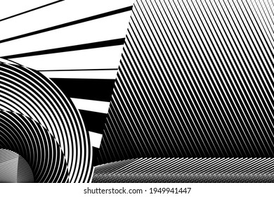 Resumen de líneas de medio tono fondo negro y blanco, patrón dinámico geométrico, textura de diseño moderno vectorial para tarjeta, banner, afiche, cubierta, volante.