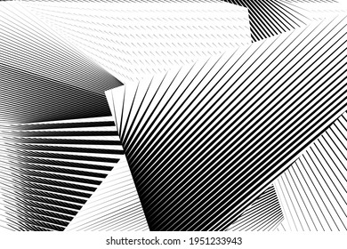 Resumen de líneas de medio tono fondo negro y blanco, patrón dinámico geométrico, textura de diseño moderno vectorial para tarjeta, banner, afiche, cubierta, volante.
