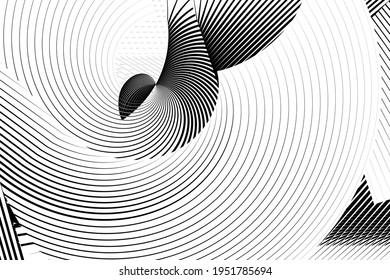Abstract halftone lines black and white background, geometric dynamic pattern, vector modern design texture for card, banner, poster, cover, flyer.