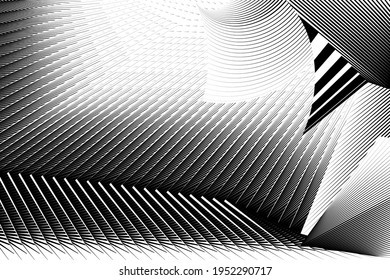 Abstract halftone lines black and white background, geometric dynami pattern, vector modern design texture.