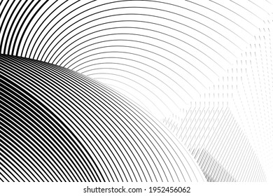 Abstrakte Halbtonlinien schwarz-weißer Hintergrund, geometrisches dynamisches Muster, moderne Vektordesign-Struktur für Banner, Poster, Deckel, Flyer, Karte.