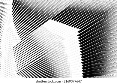 Resumen de líneas de medio tono de fondo negro y blanco, patrón dinámico geométrico mínimo, textura de diseño moderno vectorial.