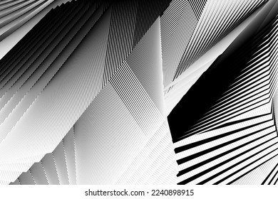 abstract halftone lines black and white background, geometric dynamic pattern, vector modern design texture