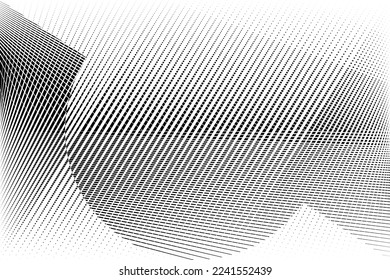 abstract halftone lines black and white background, geometric dynamic pattern, vector modern design texture