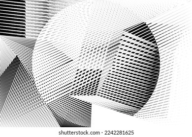 abstract halftone lines black and white background, creative geometric dynamic pattern, vector modern design texture