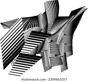 abstract halftone lines black and white background, creative geometric dynamic pattern, vector modern design element
