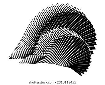 abstrakte Halbtonlinien, schwarz-weißer Hintergrund, geometrisches dynamisches Muster, Vektordesign-Element