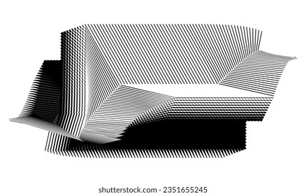 abstrakte Halbtonlinien, schwarz-weißer Hintergrund, kreatives geometrisches dynamisches Muster, Vektordesign-Element