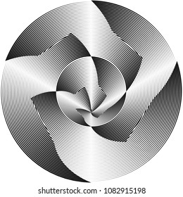 Abstract halftone lines circle background. Creative geometric pattern. Vector modern design optical illusion black and white background.