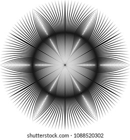 Abstract halftone lines circle background. Creative geometric pattern. Vector modern design optical illusion black and white round background.