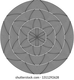 Abstract halftone lines circle background, creative geometric black and white floral pattern, vector round texture.