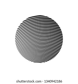 Abstract halftone lines circle background, trendy geometric pattern, black and white texture, vector modern design sign, symbol, emblem, icon.