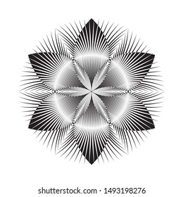 Abstract halftone lines circle background, trendy geometric black lines flower pattern, vector modern design sign, symbol, emblem.