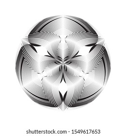 Abstract halftone lines circle background, vector modern design concept, sign, symbol, geometric dynamic pattern, black and white texture.
